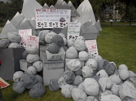 A mountain of debt made by students who came to the capital to protest the increase.
