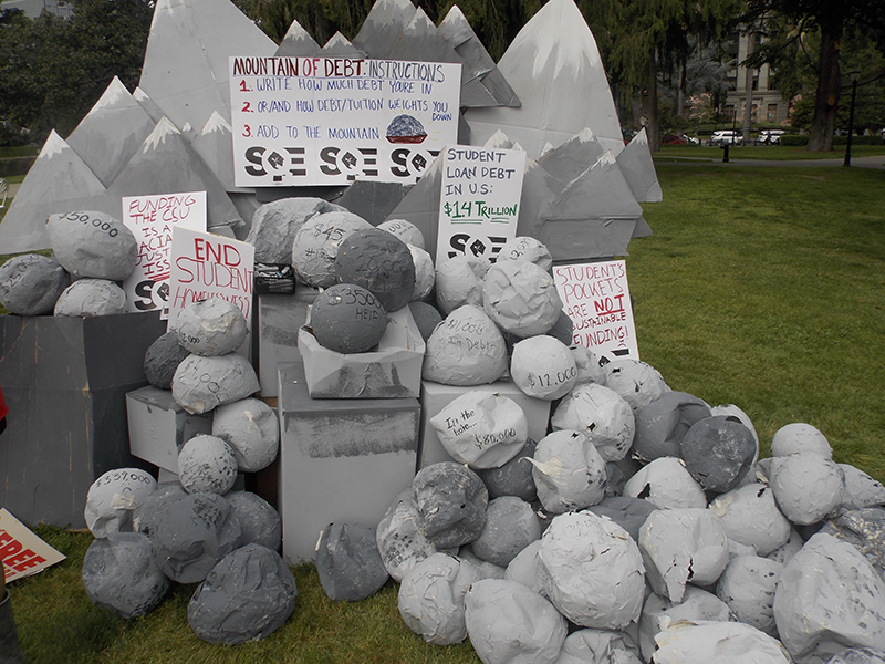 Several CSU students who are currently in debt added their boulders to this display. These students also included the amount of debt they currently have and how this debt weighs them down. 