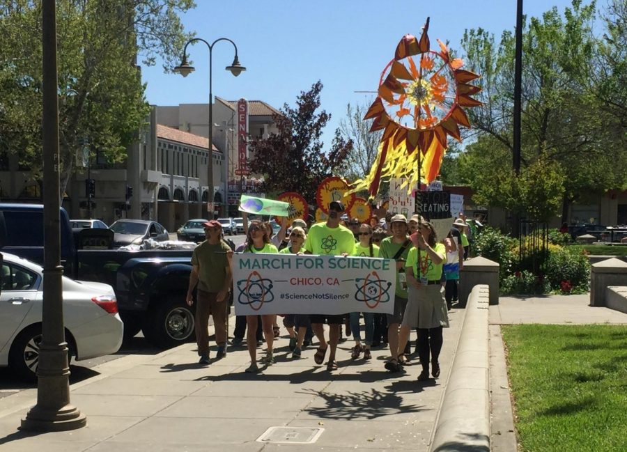 Science advocates march through downtown Chico for the March for Science Photo credit: Josiah Nicholl