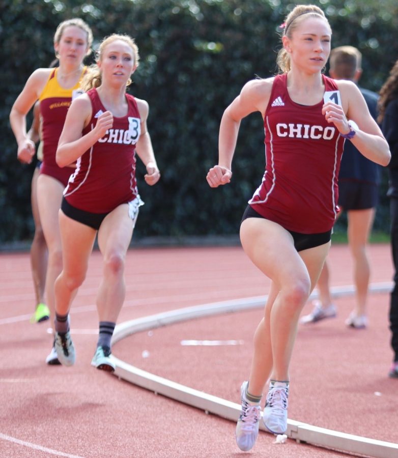 Alex Burkhart and Alexandria Tucker participate in the 5,000 meter run. Burkhart finished sixth in the 5,000 at the Portland Twilight while Tucker finished 13th. Photo credit: Gary Towne