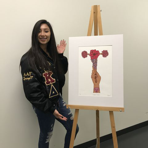 Alondra Enriquez used the womens rights movements on campus to influence works like Grow-a-Pair. 