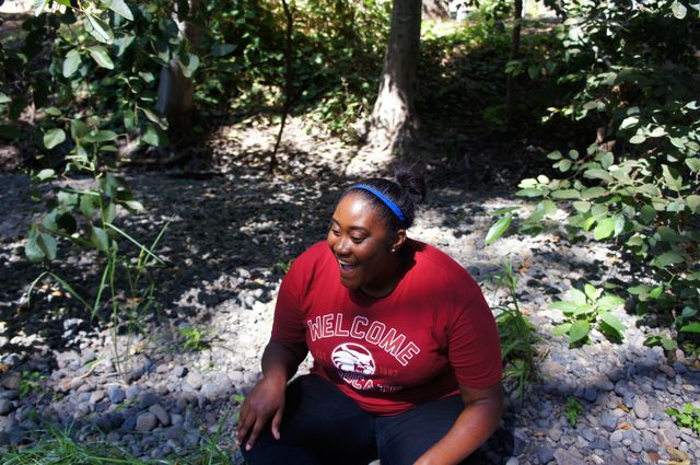 Resident advisor Alexis Ricks relaxes at Big Chico Creek, taking a well-deserved break from the first week of classes. Photo credit: Keelie Lewis