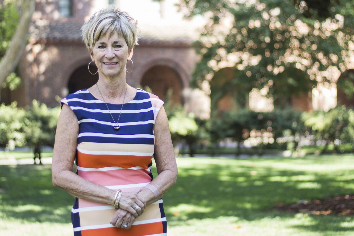 Nan Timmons poses on Kendall Lawn last Thursday afternoon. Photo credit: Brian Luong