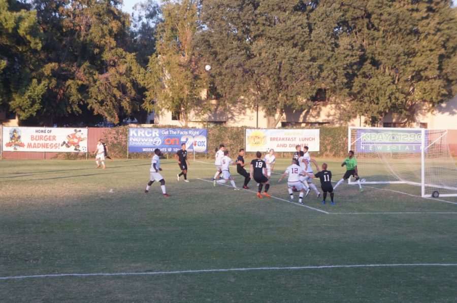 Chico State mens soccer defends the goal. The Wildcats defeated CSU Monterey Bay 2-1 on Friday. Photo credit: Keelie Lewis