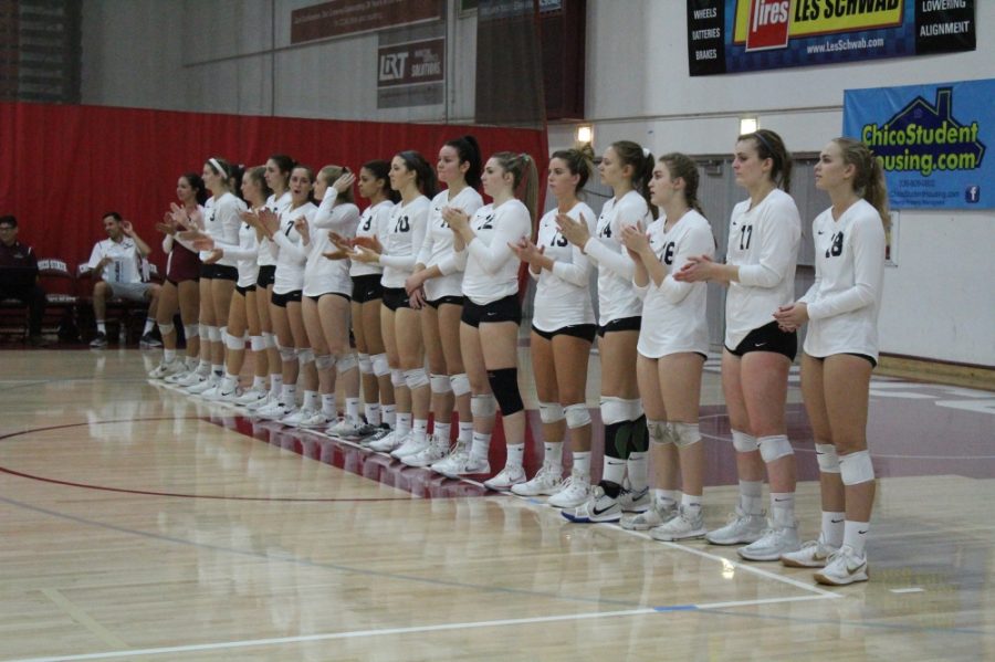 The Chico State Wildcats line up before the game against Sonoma State on Friday. Photo credit: Ricardo Tovar