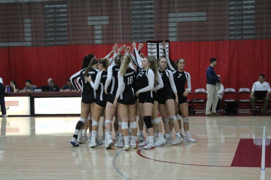 Wildcats pump themselves up for their match against Humboldt State on Saturday. Photo credit: Ricardo Tovar