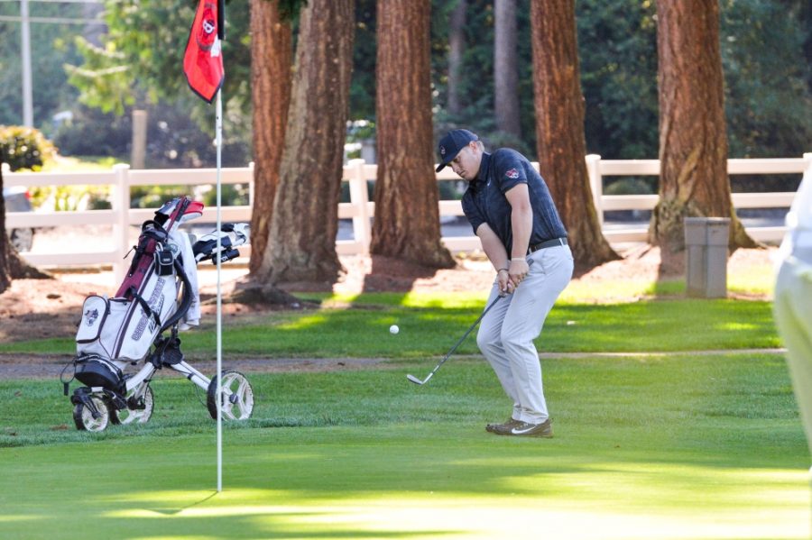 Josh McCollum attempts to bury a shot at the Western Washington Invitational in this archived photo. Image courtesy of Chico State Athletics