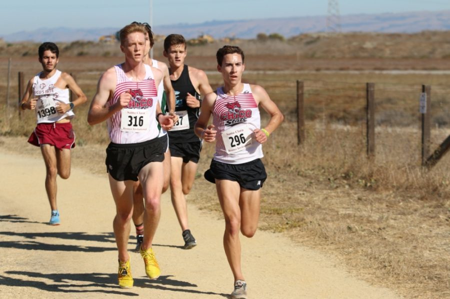 Chico States Remington Breeze and Derek Morton lead the way at the Bronco Invitational. Image courtesy of Gary W Towne.