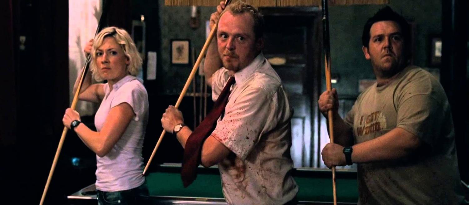 The song by Queen "Don't Stop Me Now" is used to high effect in this fight scene in "Shaun of the Dead." Image from IMDB.