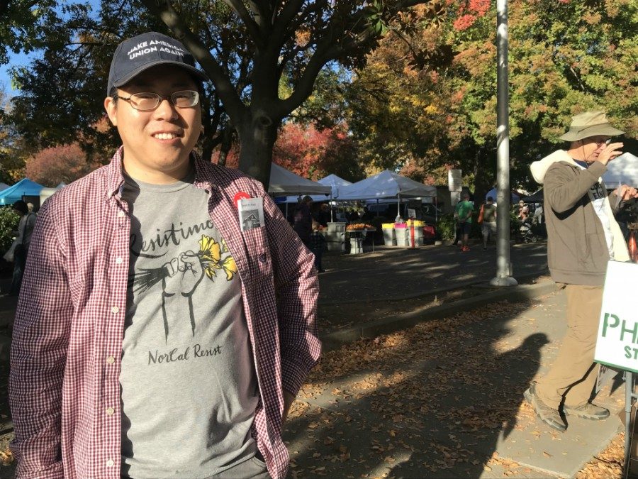 Phillip Kim campaigning at the Chico Certified Farmers Market Photo credit: Justin Jackson