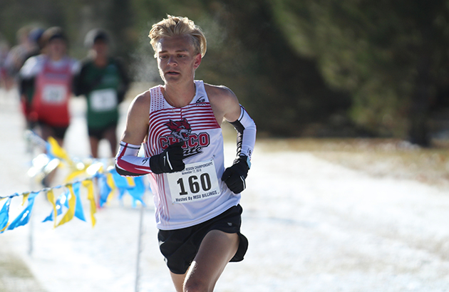 Jack Emanuel running at the NCA West Regional Championships in Billings, Montana. Emanuel finished 18th. Image courtesy of Gary Towne.
