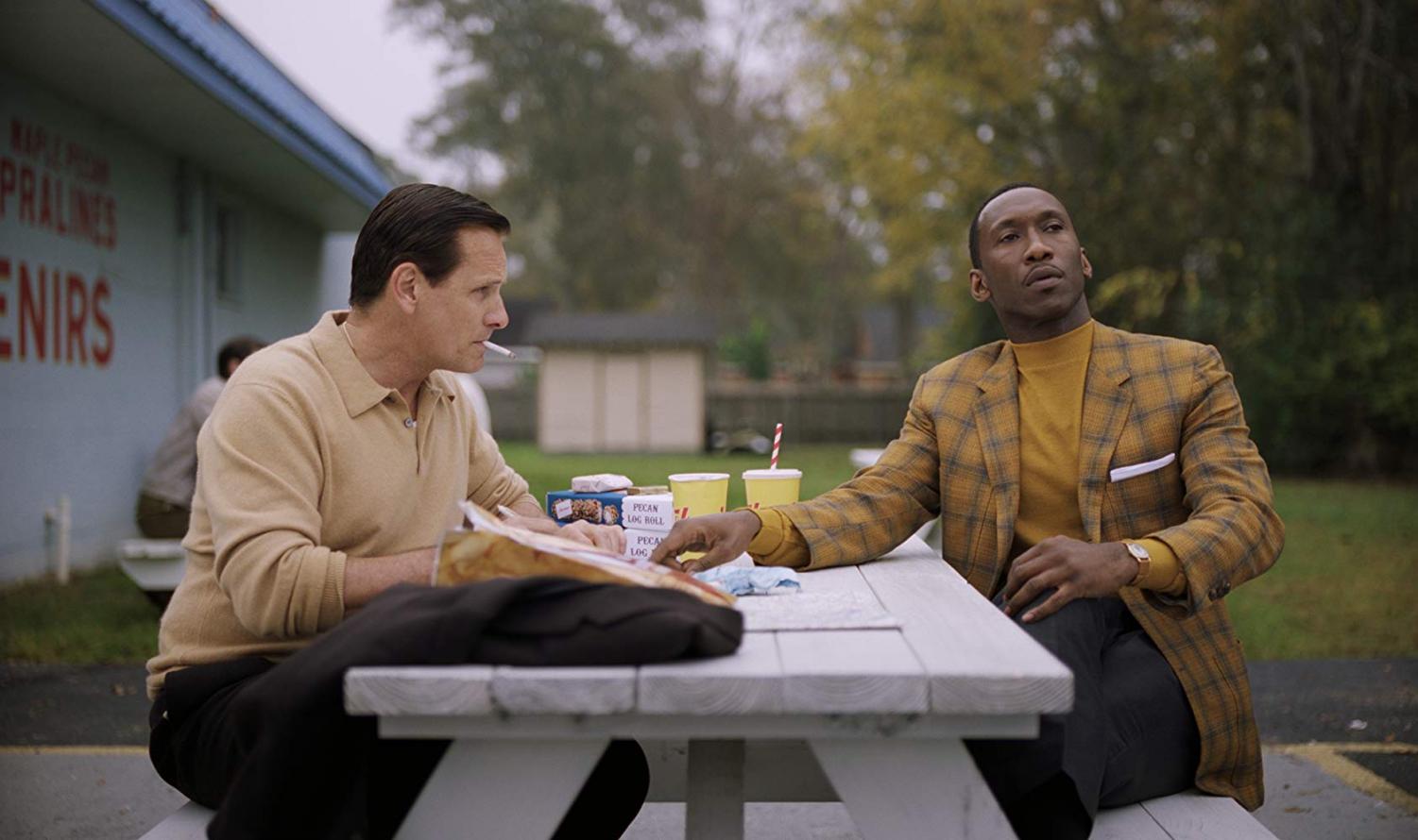 Viggo Mortensen and Marhershala Ali star as Tony Vallelonga and Don Shirley, respectively, in "Green Book", this year's Best Picture recipient. Ali won Best Supporting Actor for his performance. 
IMDb website photo