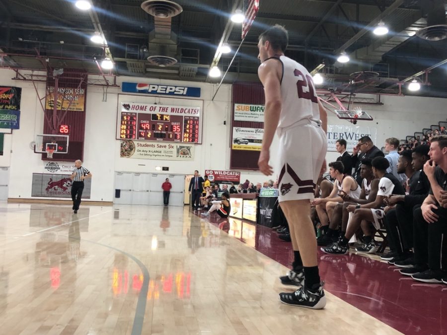 Nate Ambrosini waiting for the action to come his way against Cal State East Bay on Jan. 8, 2019. Photo credit: Maury Montalvo