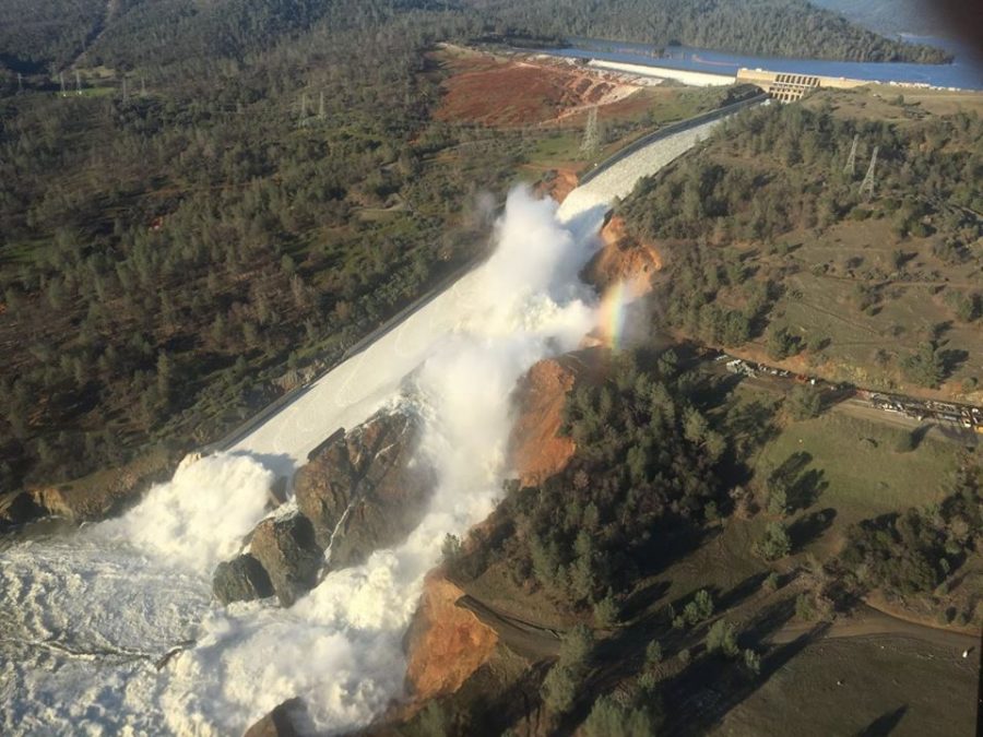 Erosion damage on the bottom half of the Oroville Spillway prompted the Department of California Water Resources to reduce the outflow from the lake. Photo courtesy of the Department of California Water Resources.