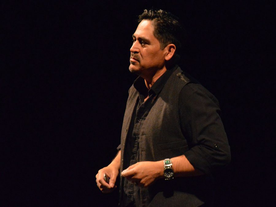 “I didn’t want to know facts,” Hernandez said, “I wanted to hear stories.” Hernandez took the audience along on his journey of what went into writing his book. He described how he was able to get in contact with some of the families in Mexico of the immigrants who died in the plane crash. Photo credit: Olyvia Simpson