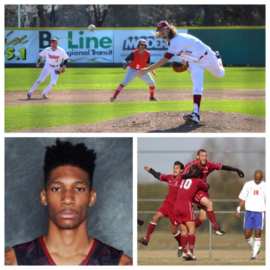 Notable Chico sports figures who attended Chico State: Grant Larson (top), Michael Bethea Jr., (left), Chris Wondolowski (right). 
Illustration by: Ricardo Tovar