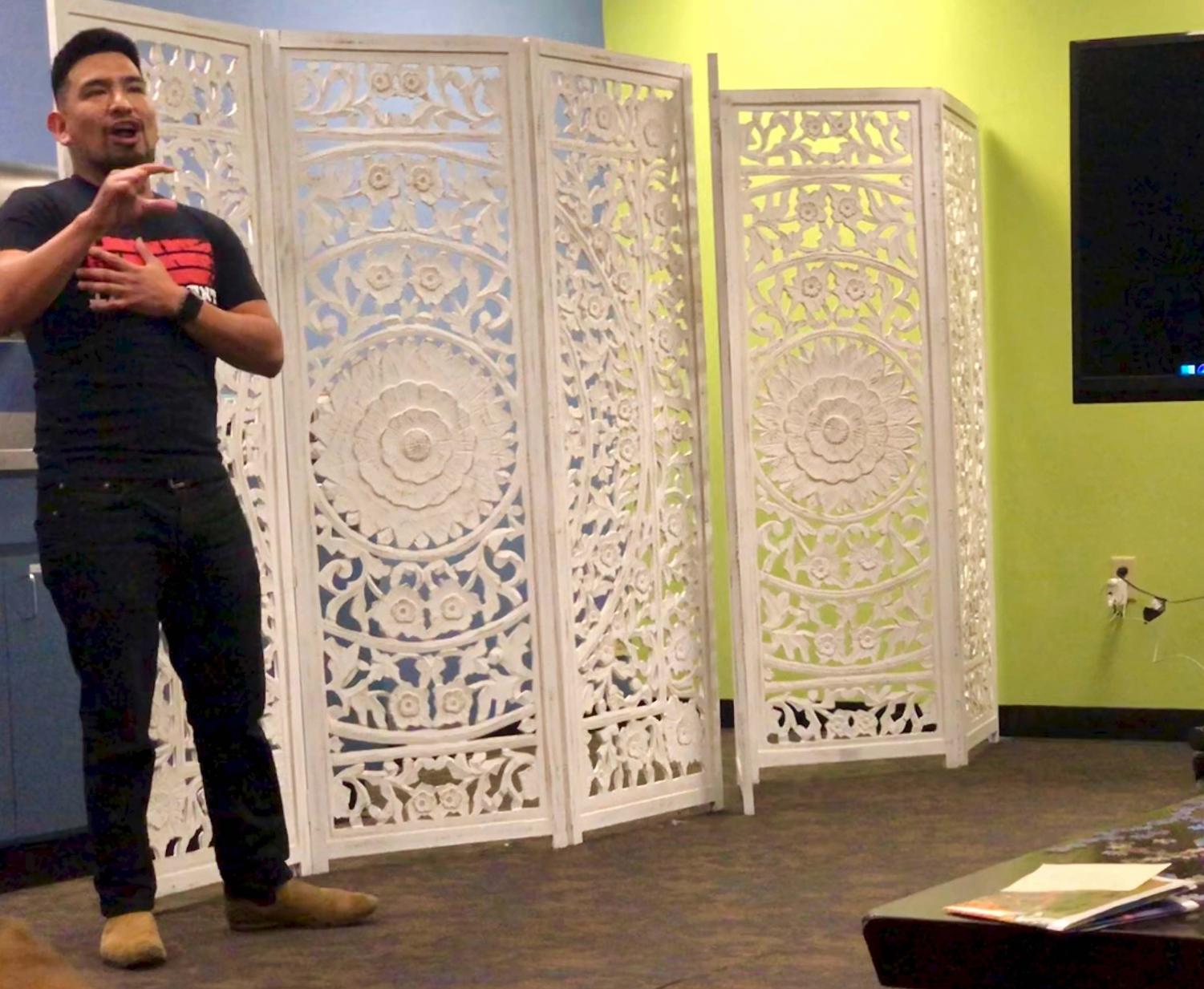 Dilan Pedraza speaks to students in the CCLC about his experience filming in documentary "Waking Dream". Photo credit: Rayanne Painter