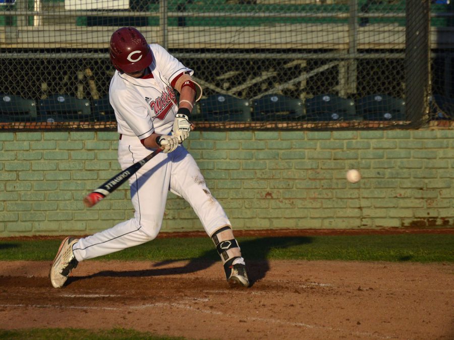 #9 Turner Olson takes a swing in a game against Cal State San Marcos on April 5, 2019. Photo credit: Olyvia Simpson