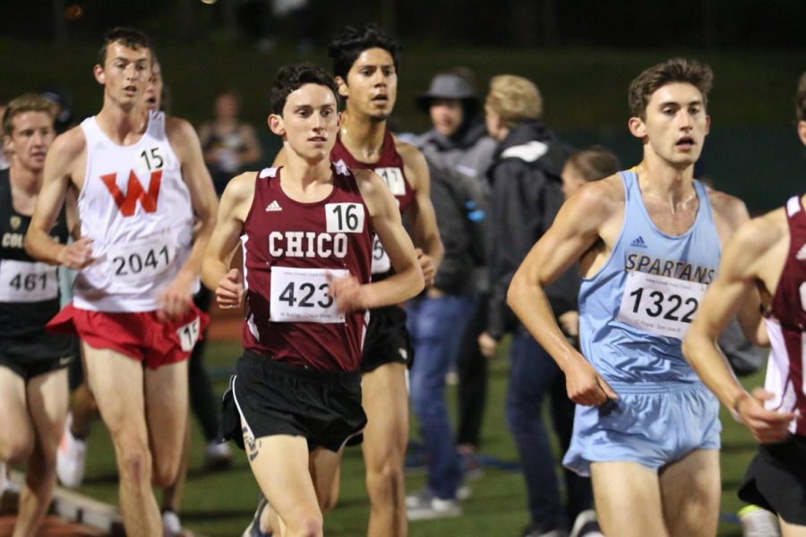 #16 Wyatt Baxter is a dual-sport athlete who runs cross-country in the Fall and the mens 5,000 meters and 10,000 meters for track in the spring. 
Image courtesy: Chico sports information
