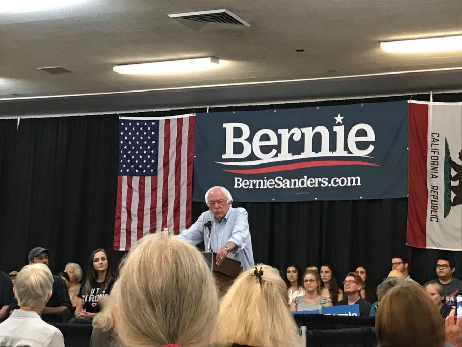 Bernie Sanders addresses the public at the Masonic Lodge in Chico on Thursday. 