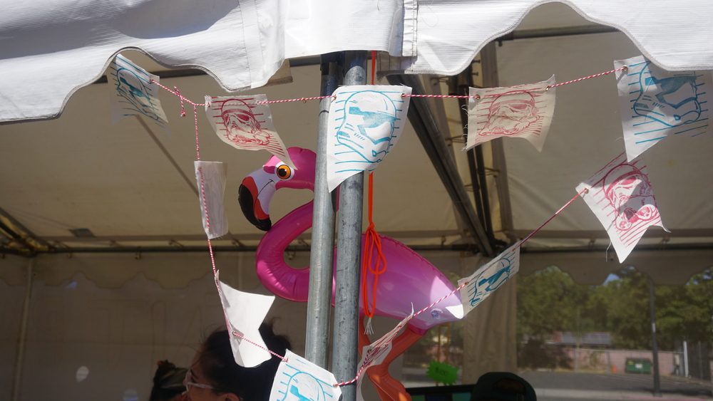 Some pennants depicting Clone Troopers and Storm Troopers, recurring characters featured in the Star Wars franchise. Photo credit: Angel Ortega