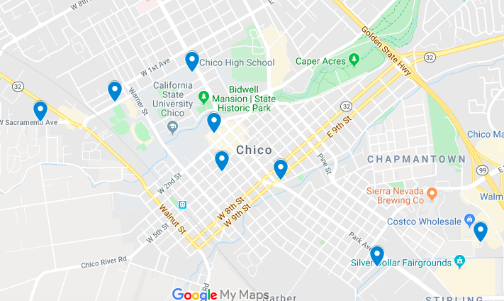 A map of some reported incidents over Chicoween 2019. Photo credit: Natalie Hanson
