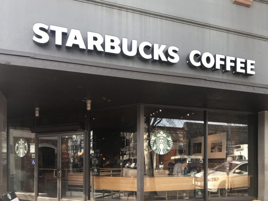 The outside of the downtown Starbucks