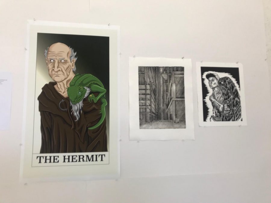 Artist Geoffrey Bark had some of his work at the gallery, including The Hermit (Left).