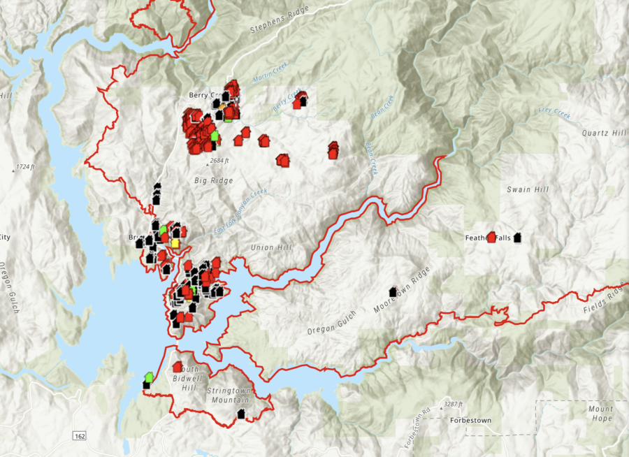 Screenshot of damaged structures from CalFire's interactive map