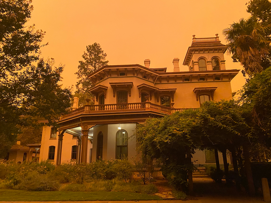 Smoke from North Complex Fire over Bidwell Mansion, Sept. 9, 2020