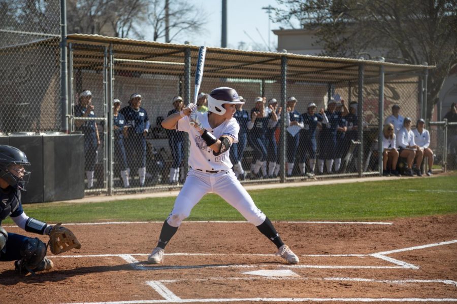 #20 Kristin Worley takes an at bat in a game at Chico State.