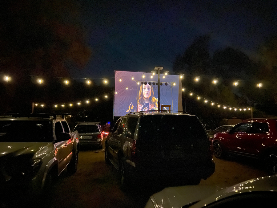 The film portions of the event were displayed on a outdoor 20x 30 screen