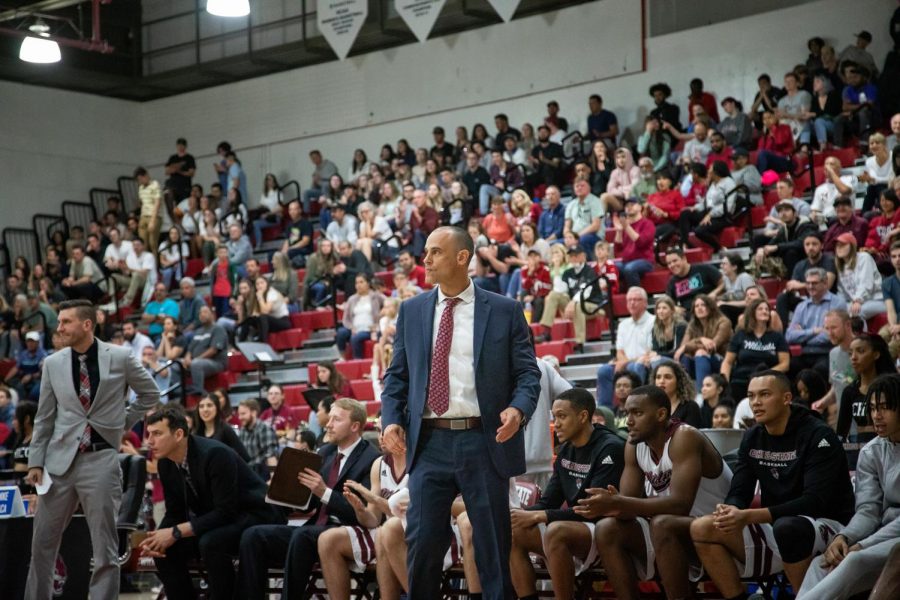 Courtesy of Chico State Athletics
Chico State mens basketball Coach Greg Clink looks on at a game from the sidelines.