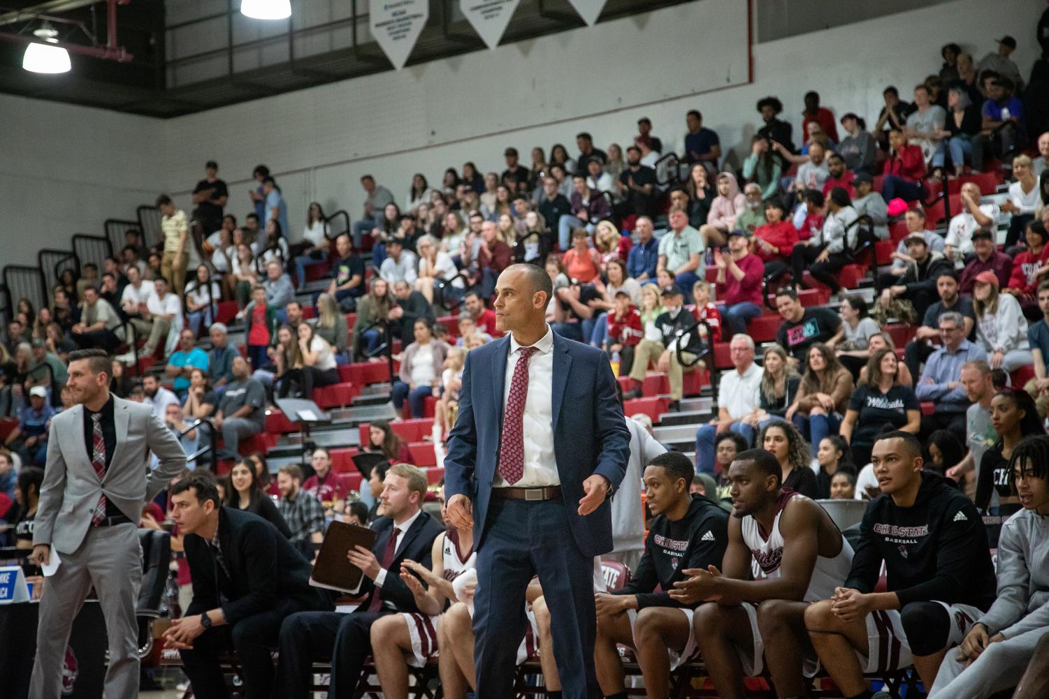 Courtesy of Chico State Athletics
Chico State men's basketball Coach Greg Clink looks on at a game from the sidelines.