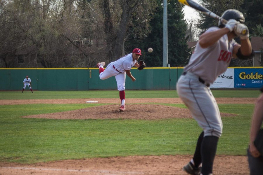 Chico State pitcher Kristian Scott throws a pitch during a game.
