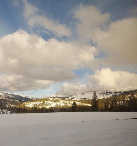 Snow in the Sierras on the train ride to Reno.