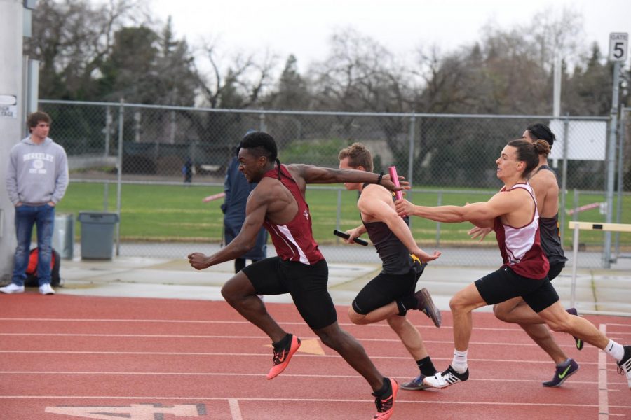 Chico State passes the baton in a relay race.