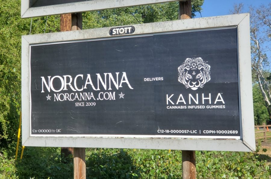 A billboard advertising cannabis delivery in Butte County, May 2021.  