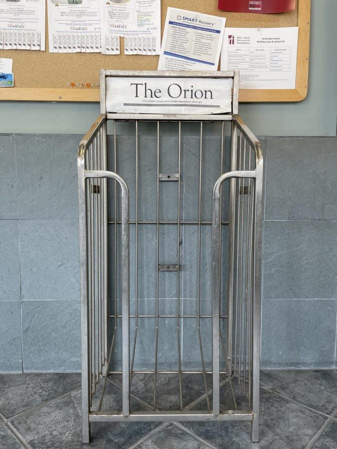An old Orion newspaper stand. Photo by Devonte Barr.