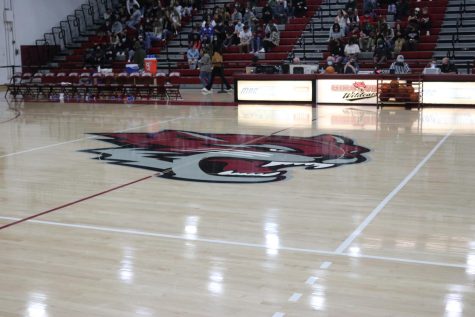 The Wildcats logo displayed at Acker Gym. 