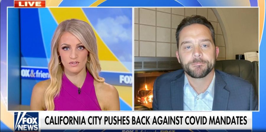 Scott Thompson, vice mayor of Oroville, speaks on Fox News after the city declares itself a constitutional republic following Californias statewide vaccination requirement for schoolchildren.