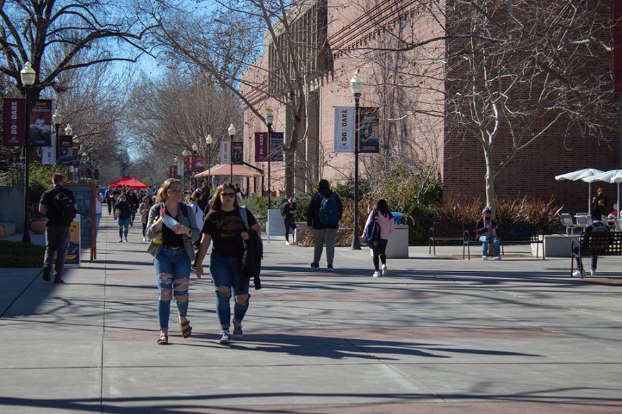 Students out and about on Chico State campus as the first week of spring semester begins. Photo taken by Ava Norgrove on Jan. 25