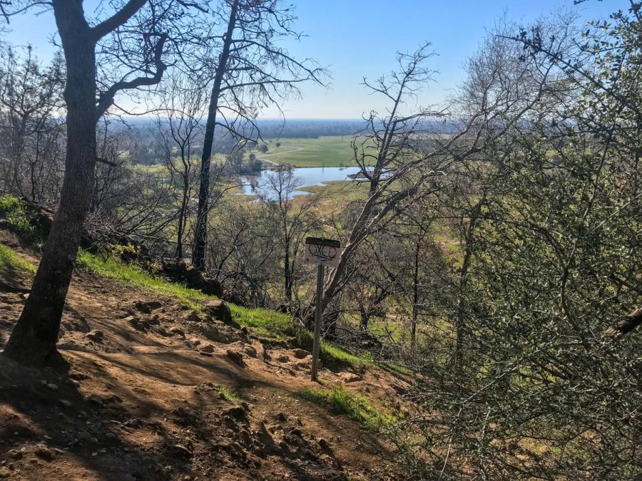 View from atop Monkey Face Trail, view of Horseshoe Lake and the city of Chico