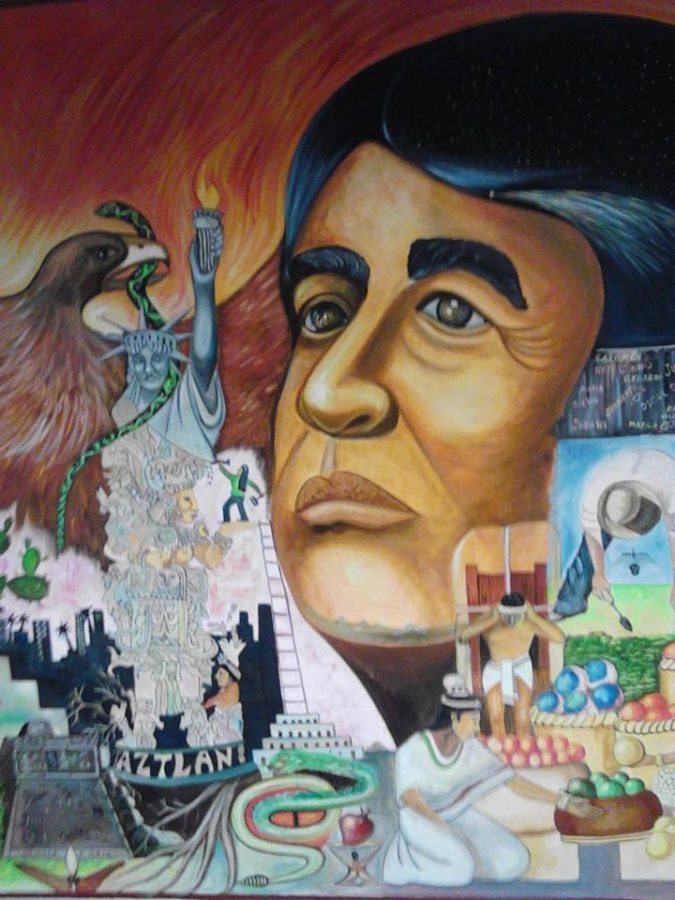 Mural in the BMU honoring Cesar Chavez and other Mexican-Americans by Javier Barajas Villanueva.