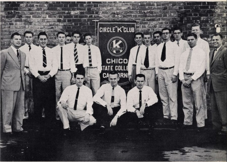 Chico State Colleges Circle K Club in 1956. Jim Tackitt pictured in the leftmost spot in row 1. Photo courtesy of Chico States Associated Students The Normal Record 1956, call number: LD726 C57.