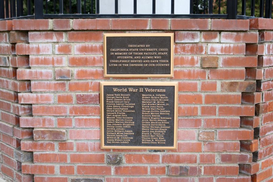 Veterans plaque on Chico States flagpole