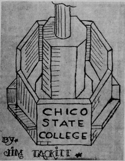 Jim Tackitt's 1955 sketch of Chico State's flagpole structure in "The Wildcat"