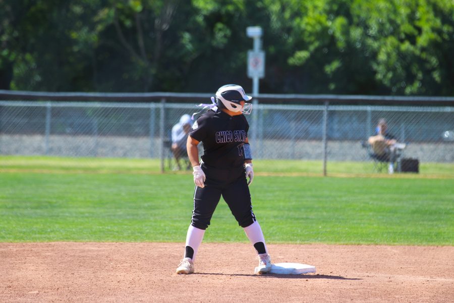 Wildcat Alani Nguyen on base against the Pioneers. 
