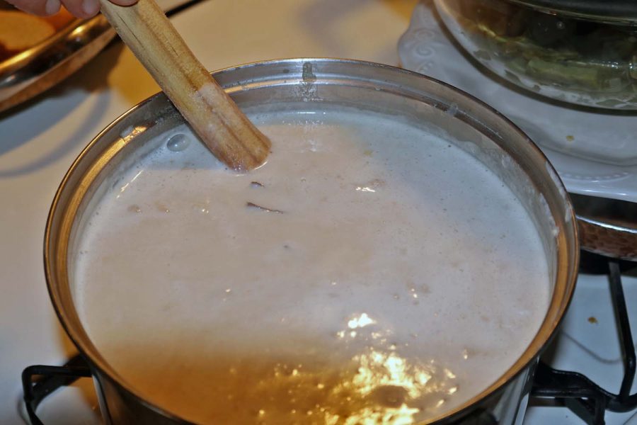 The syrup being made for the capirotada.