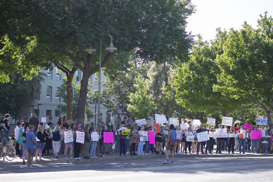 Chicoans and Wildcats protesting across the street from Chico City Hall for abortion rights on May 3, 2022.